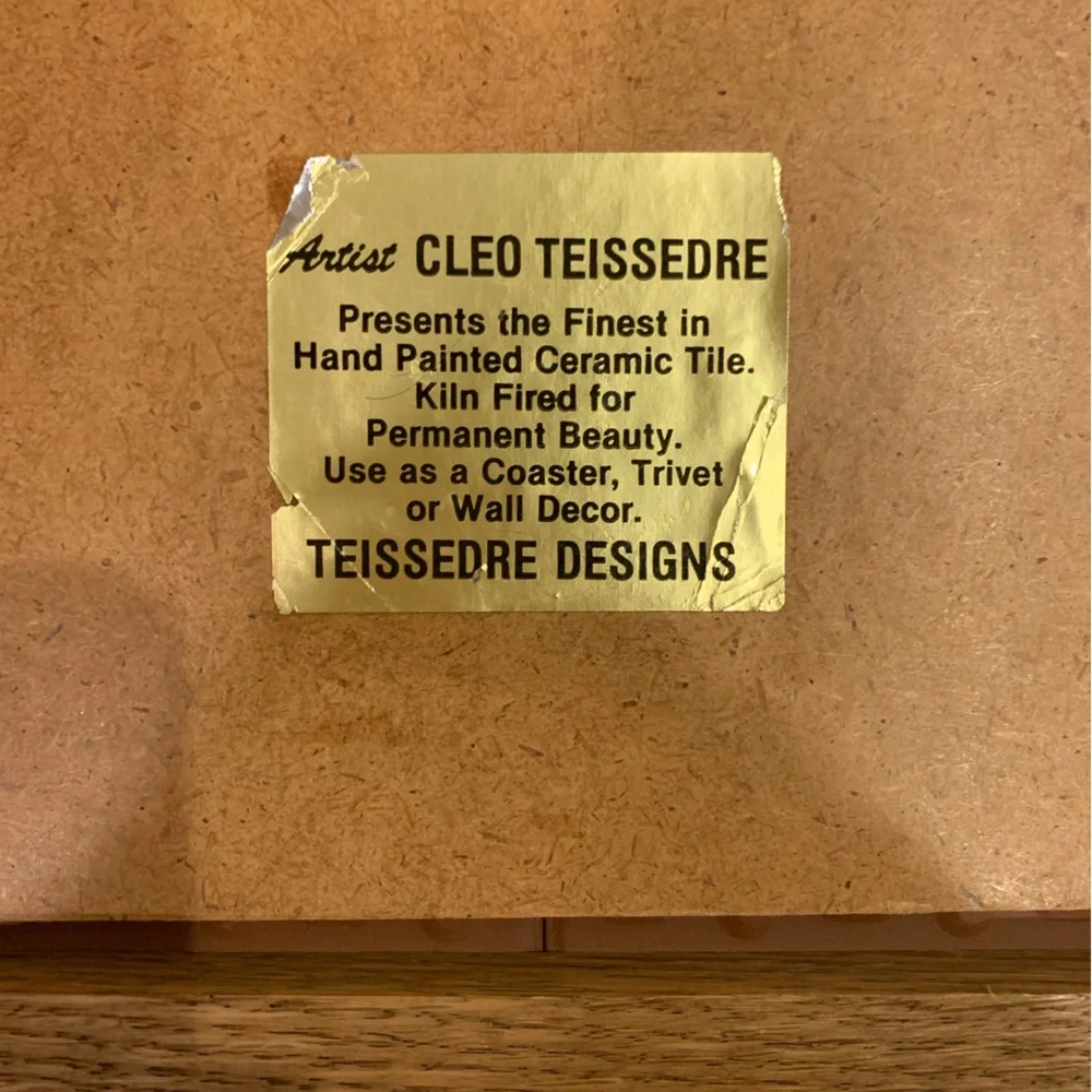 Cleo Teissedre Vintage 1984 Hand Painted Navajo Tiles In Oak Frame